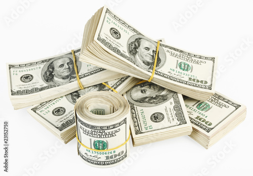 Картината върху платно Many  bundle and roll of US 100 dollars bank notes