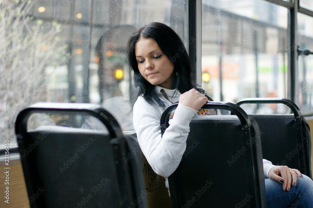 Young woman in a tram Young woman in a tram