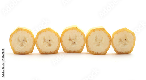 Cross Sections of banana isolated on white.