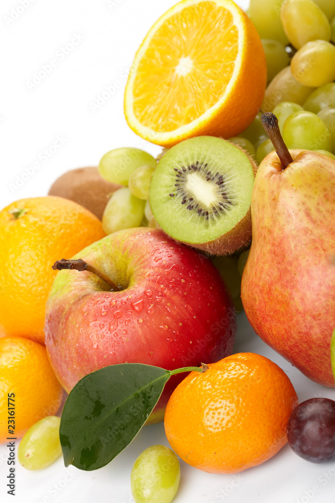 fresh fruits on the white background