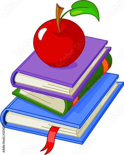 Pile book with red apple