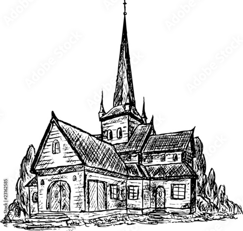 vector - old wooden chapel isolated on background