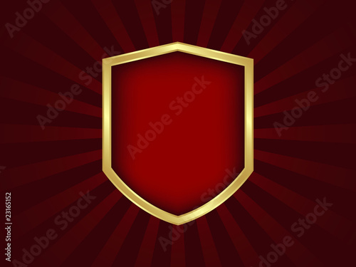 Red and gold shield emblem on black background