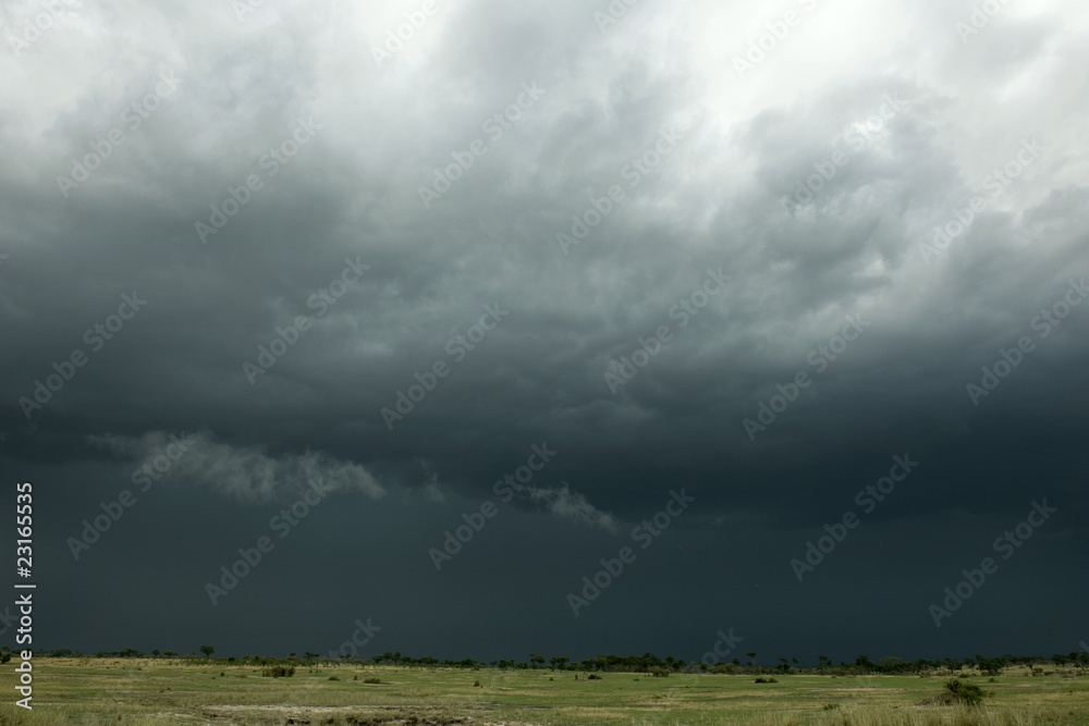 Rain cloud over Africa landscape, Serengeti National Park