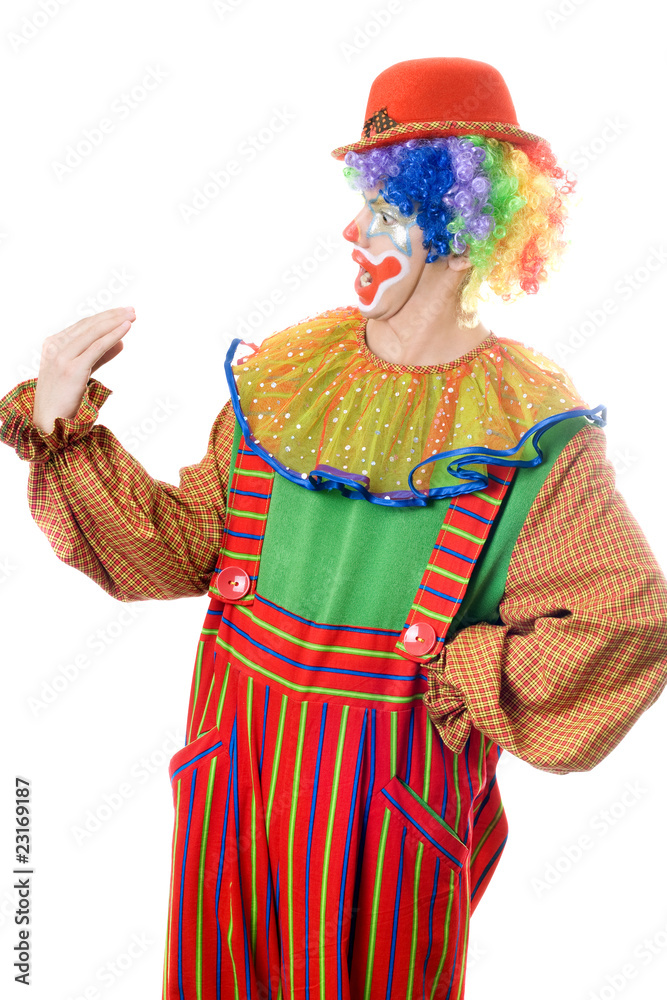Clown speaks with his hand Clown speaks with his hand