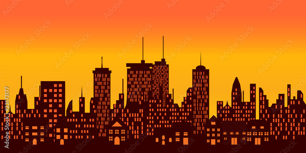 Sunset over big city