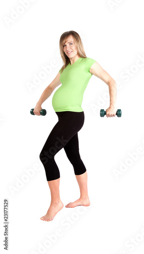 Pregnant weights arms down.