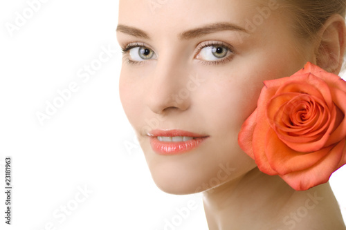 beautiful woman with rose isolated