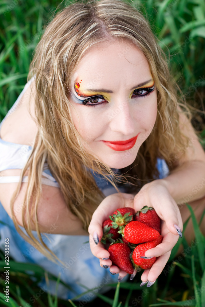 pretty woman with strawberry pretty woman with strawberry