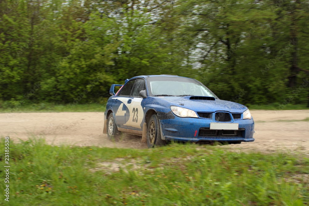 Rally blue car