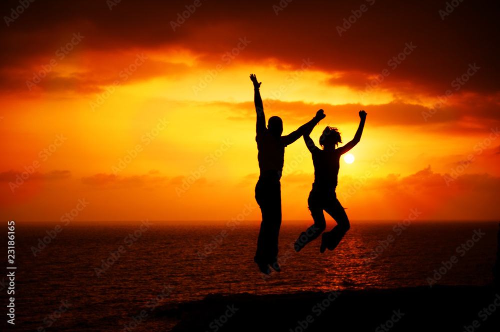 Two Happy Jumping People