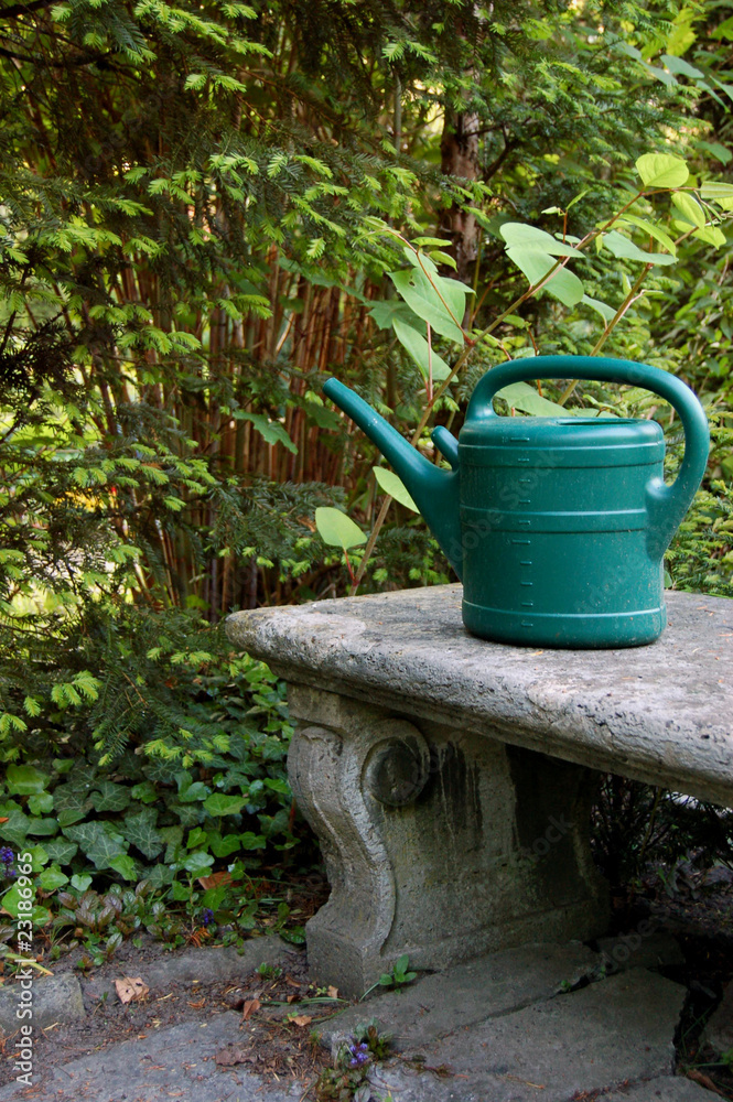 Waterin-can on bench Waterin-can on bench