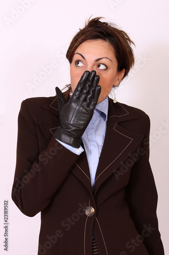 Foto Stock Woman with black leather gloves | Adobe Stock