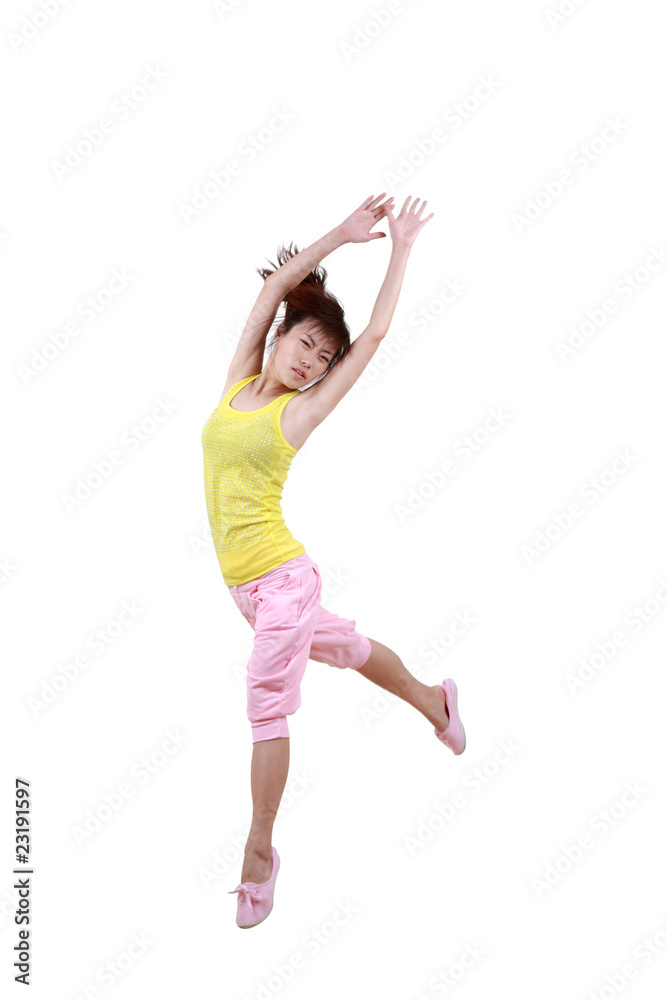 Girl jumping isolated on white background . Girl jumping isolated on white background .
