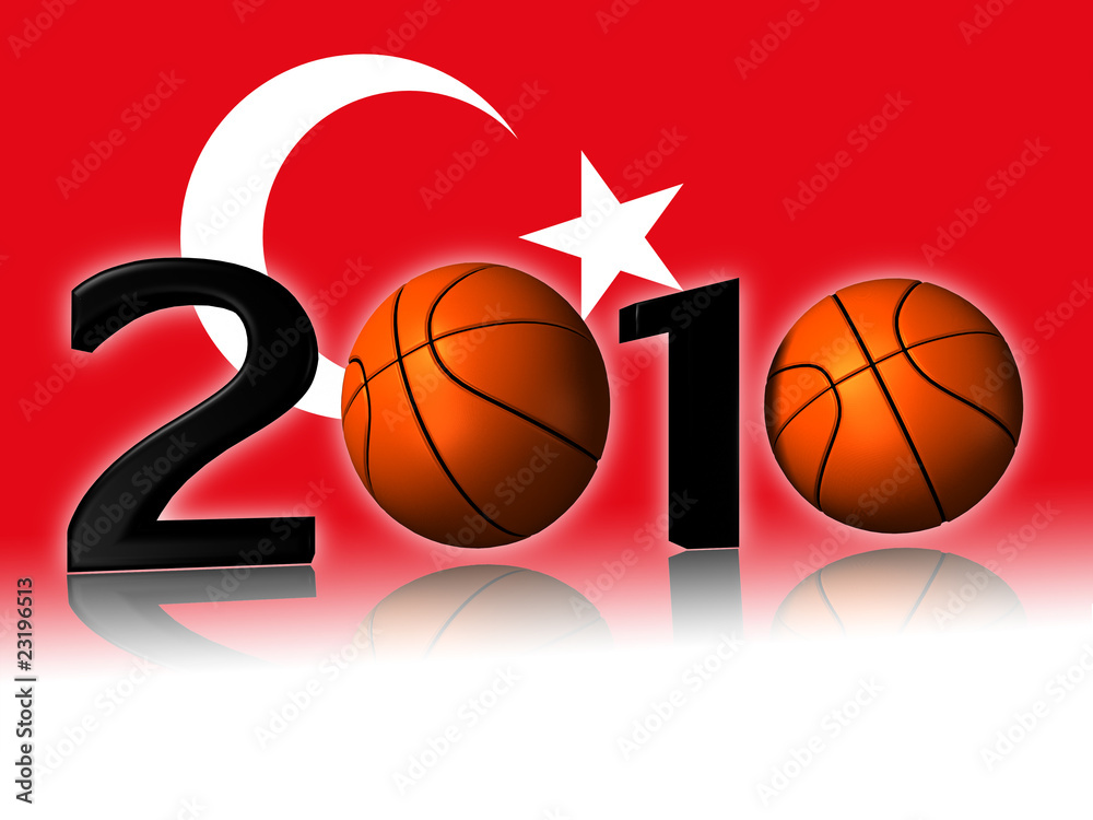 big 2010 basketball logo with turkey flag in background