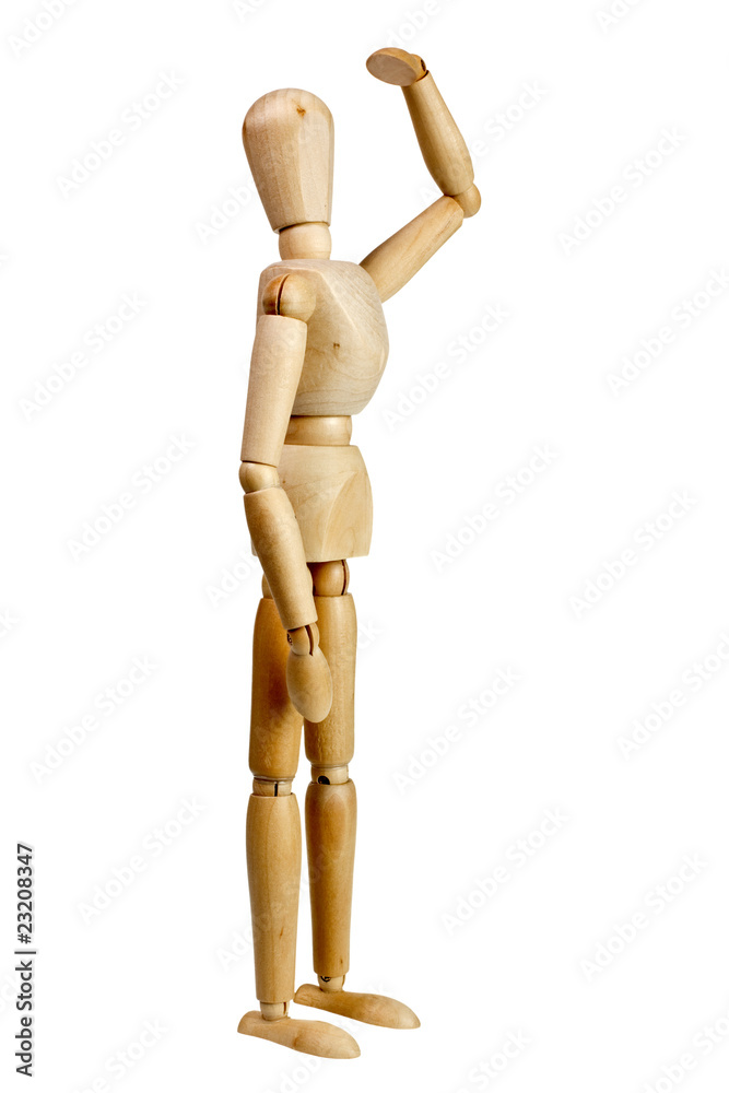 Wooden mannequin look far away isolated on white Wooden mannequin look far away isolated on white