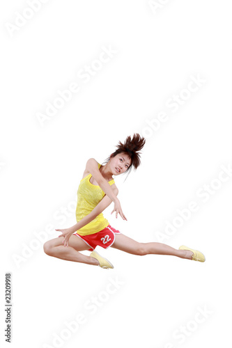 Fototapeta Naklejka Na Ścianę i Meble -  Girl jumping isolated on white background .