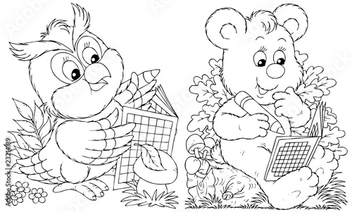 Owl and Bear solve crosswor...
