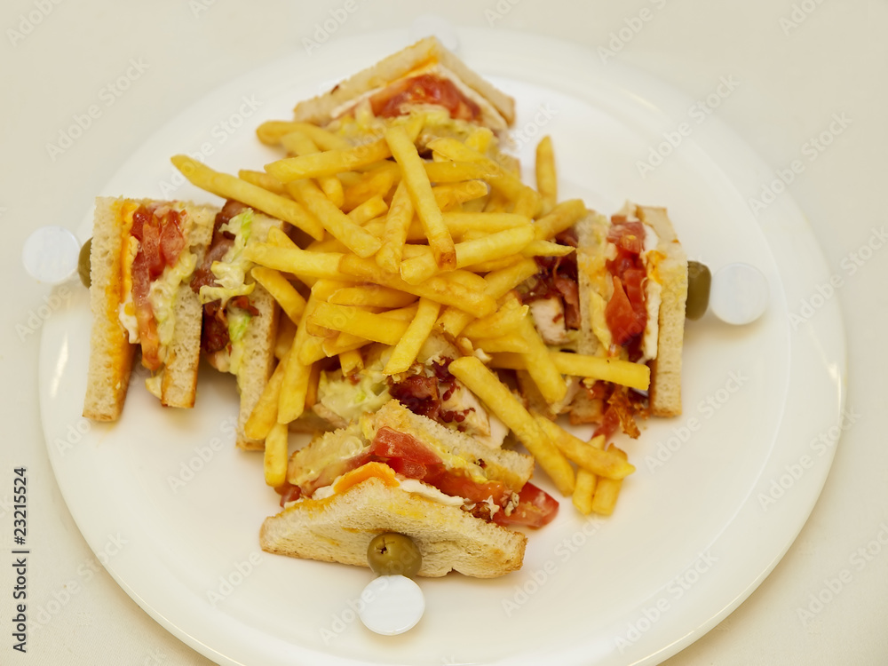 club sandwich with french fries club sandwich with french fries