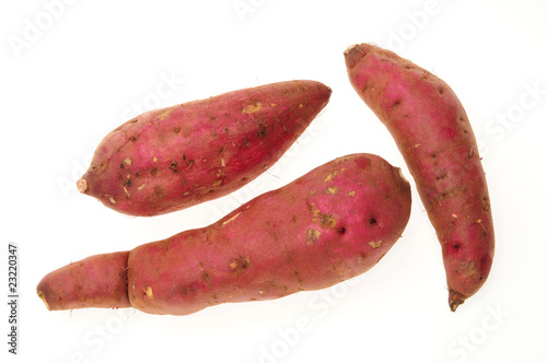 Red Sweet Potatoes On White background