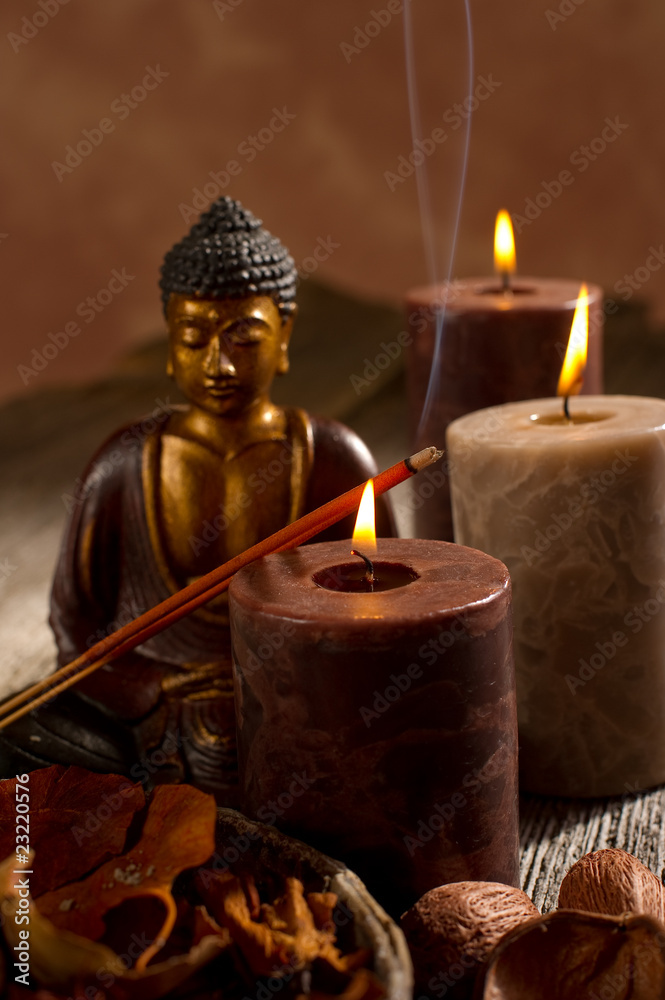 incense candle and buddha- incenso candele e budda Stock Photo | Adobe Stock
