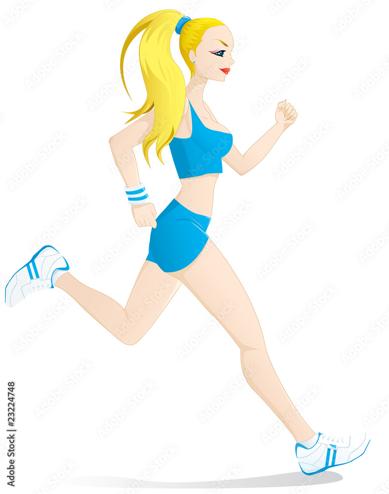 Jogging woman isolated on white - easy to edit - Jogging woman isolated on white - easy to edit -