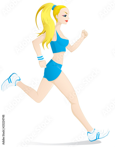 Jogging woman isolated on white - easy to edit -