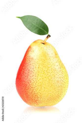 A ripe red and yellow pear