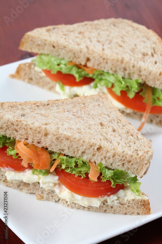 Vegetarian sandwiches with egg spread and vegetables