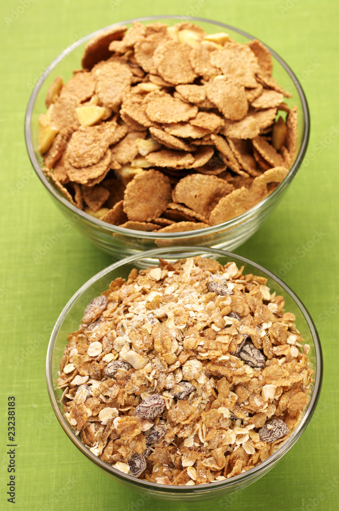 Breakfast cereal in bowls