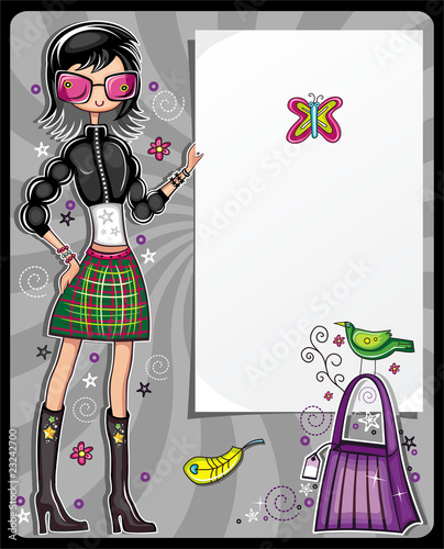Fashion shopping girl showing message bord