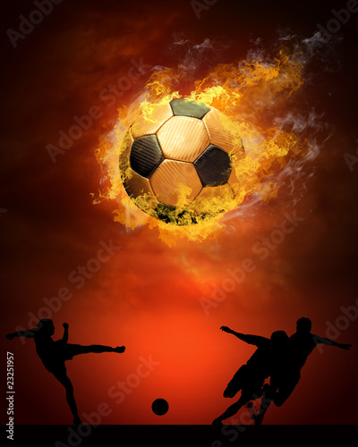 Hot soccer ball on the speed in fires flame © Andrii IURLOV