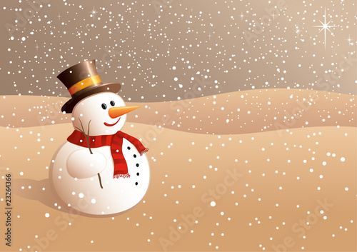 Happy snowball with hat and muffler looking to the stars