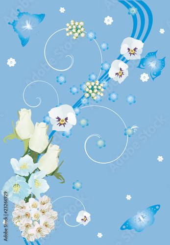 white flowers on decorated blue background