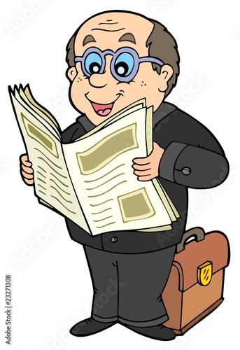 Cartoon businessman with newspaper