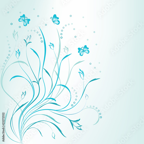 Ornate scroll blue pattern with butterfly