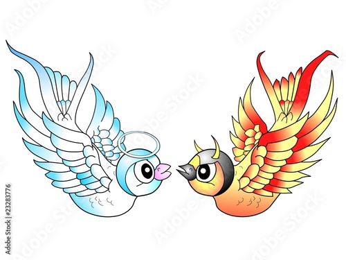 Tattoo Vögel Engel und Teufel