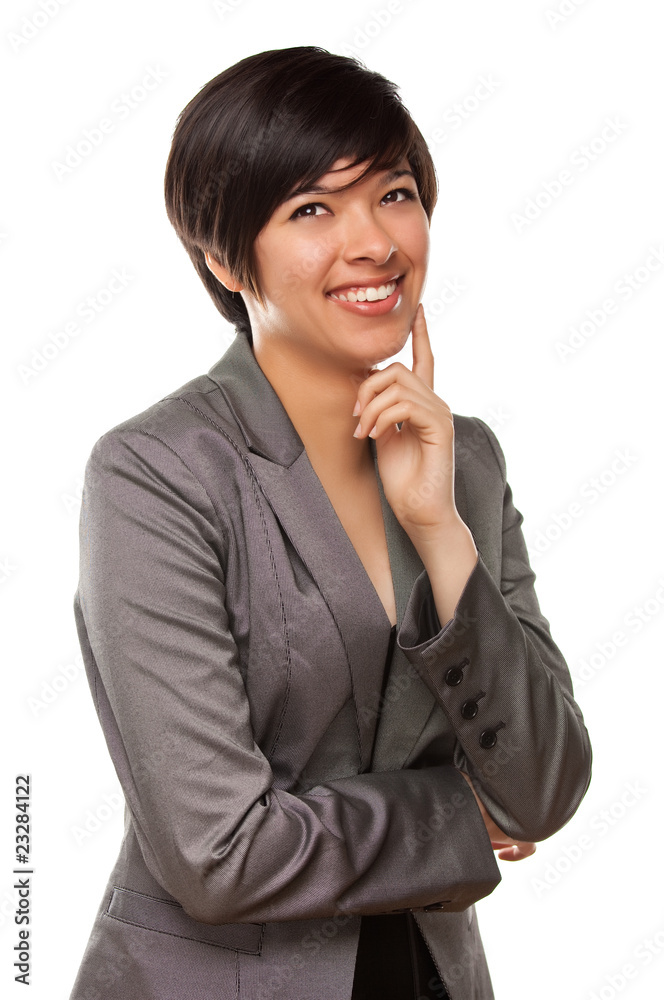Pretty Multiethnic Young Adult Laughing with Eyes Up and Over Pretty Multiethnic Young Adult Laughing with Eyes Up and Over
