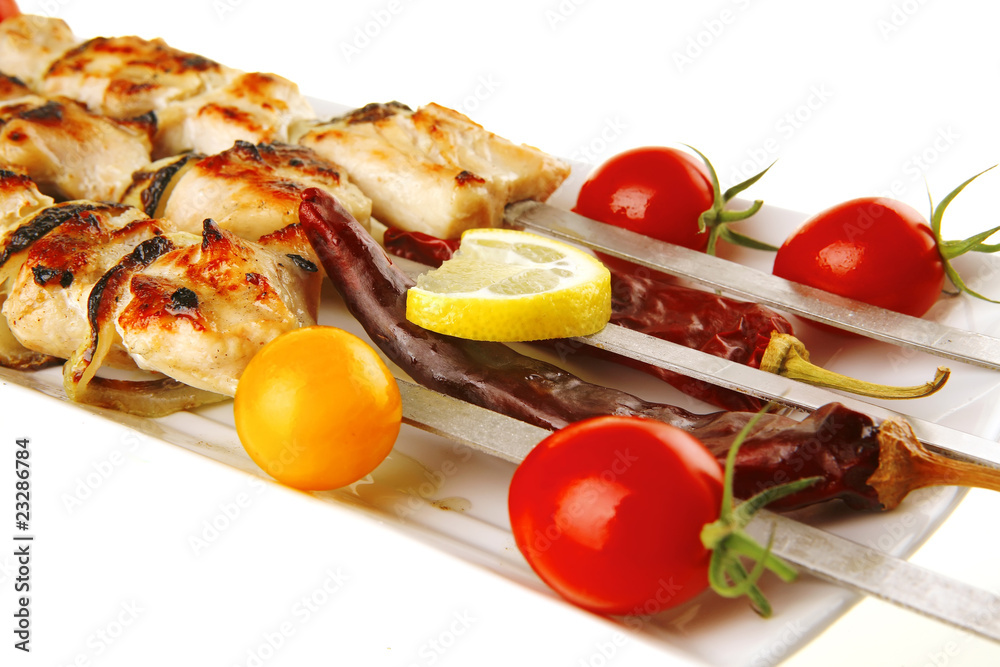 roast shish kebab on white roast shish kebab on white