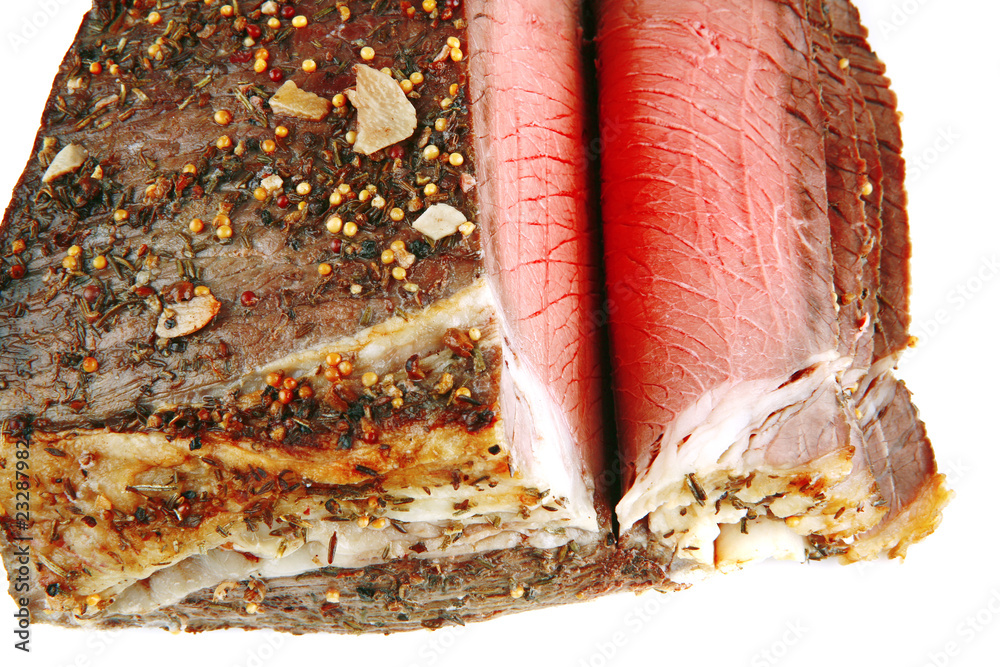 red beef slice on white
