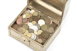 Treasure chest and gold coins isolated