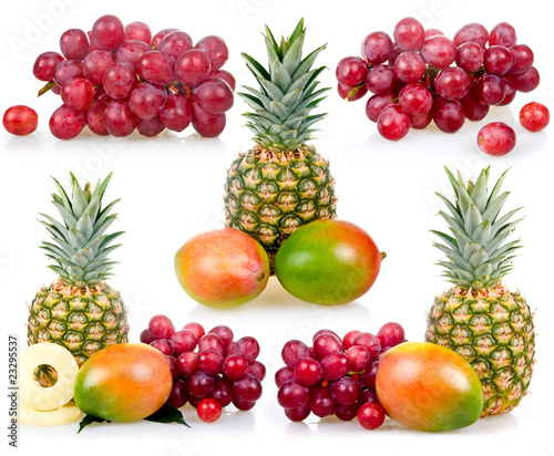 Set of Pineapple  mango and grapes