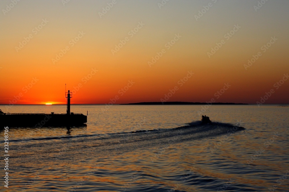 motor boat road in sea