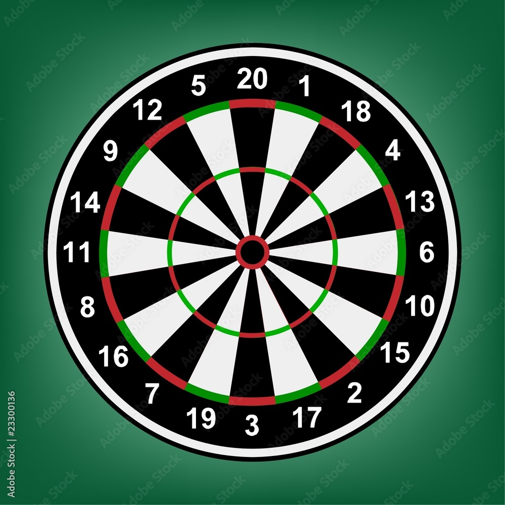 dartboard with accurate numbers on a green background.Vector dartboard with accurate numbers on a green background.Vector