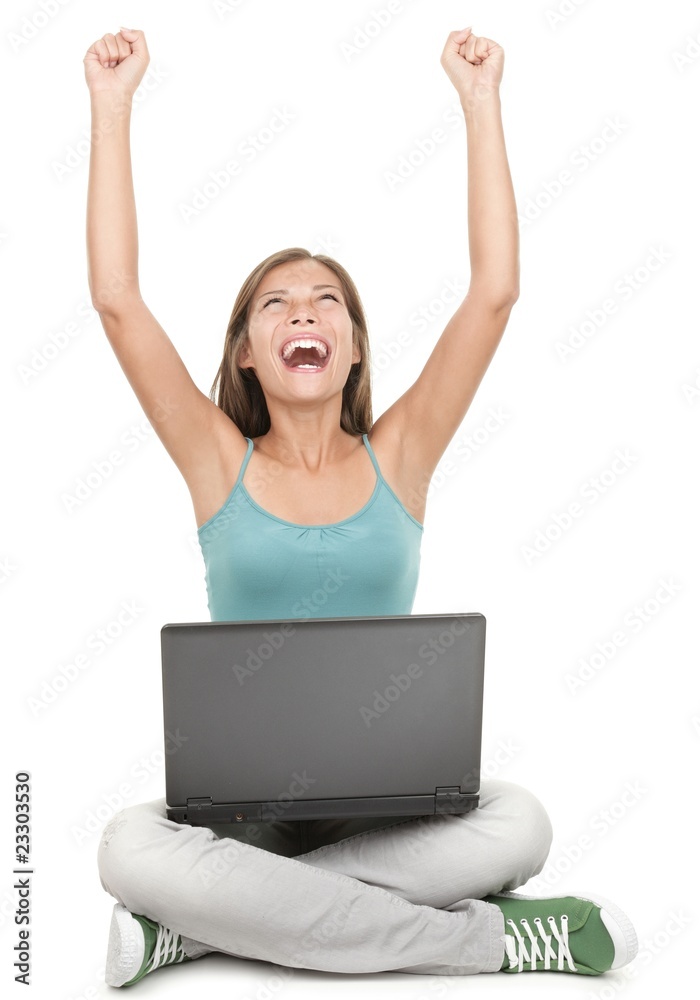 Laptop woman winning with success Laptop woman winning with success