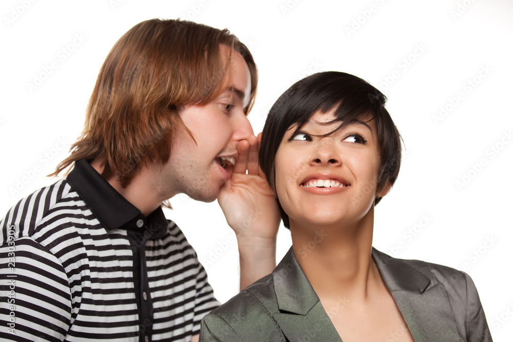 Attractive Diverse Couple Whispering Secrets Attractive Diverse Couple Whispering Secrets
