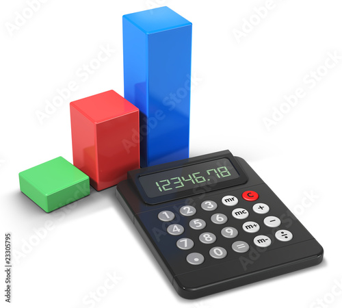 Calculator and business chart icon (3d illustration)