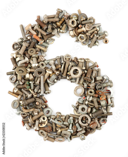 numbers made of bolts - six