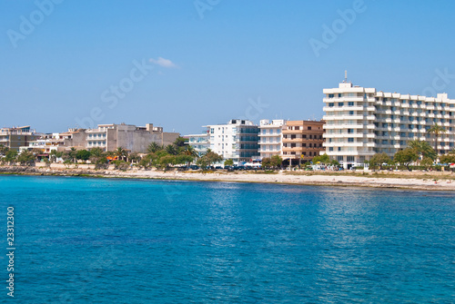 Sa Coma resort town and the beach of Mediterranean Sea