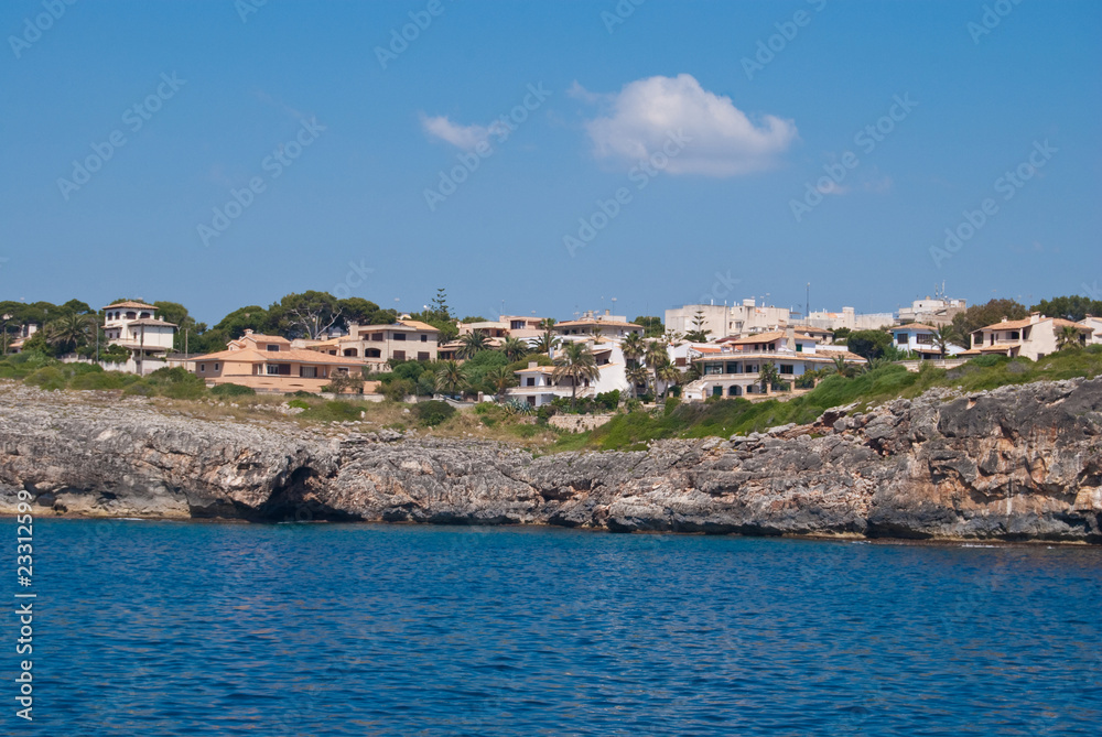 Residential district and the rocky shore near S'illot, Majorca i